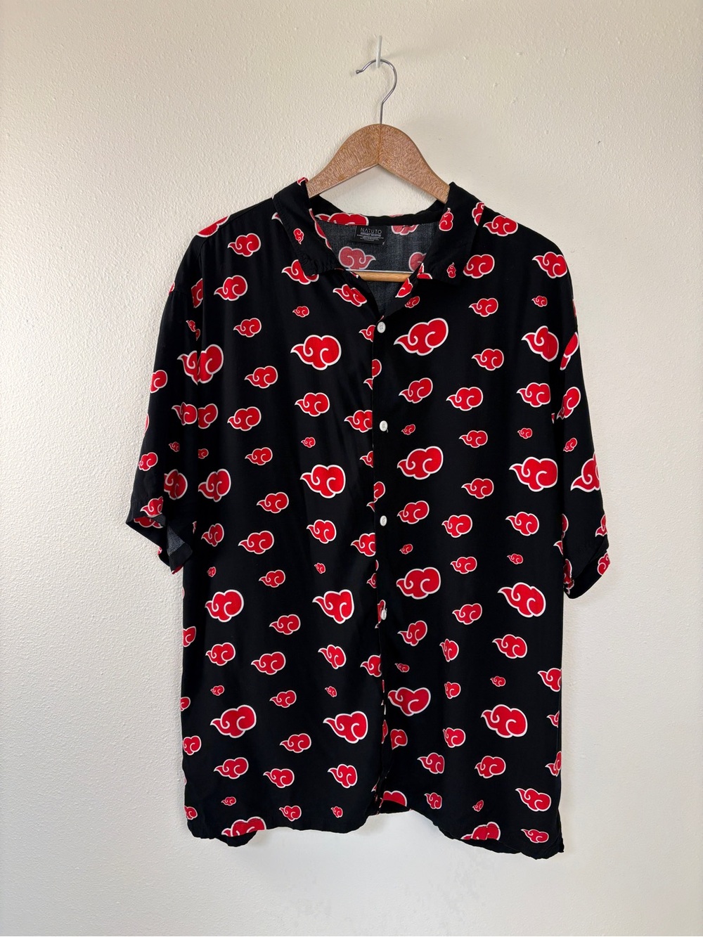 Naruto Black Casual Button-Down Shirt with Red Cloud Print